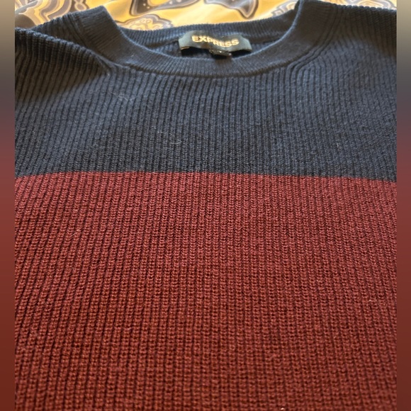 EXPRESS Mens Size S Burgundy/Dark blue 100% Cotton Pullover Sweater Crew Neck - Picture 3 of 9